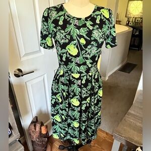 LuLaRoe Green and Black Puff Sleeve A-Line Dress